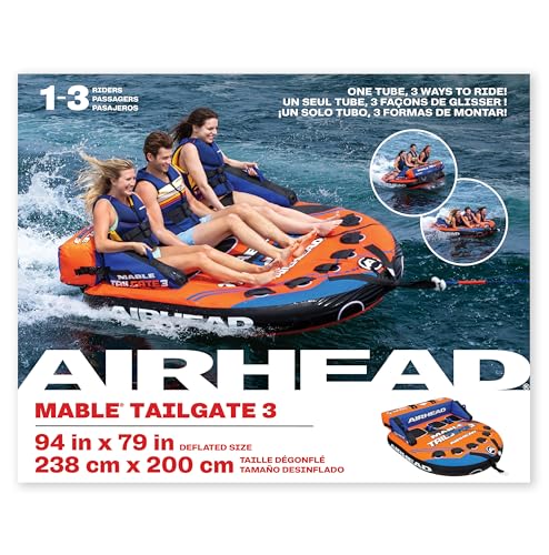 Image of Airhead Mable Towable Tube for Boating, 1-4 Rider Inflatable Boat Tube for Water Tubing, Heavy Duty Full Nylon Cover, EVA Foam Pads, Dual Tow Point, Patented Speed Safety Valve