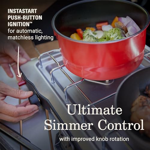 Image of Coleman Triton+ 2-Burner Propane Camping Stove with InstaStart Ignition, Portable Camping Cooktop with 2 Adjustable Burners & Wind Guards, 22,000 BTUs of Power for Camping, Tailgating, Grilling