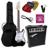 Vision, Chitarra elettrica nera, set con amplificatore da 20 Watt, borsa, nastro, corde, 3 plettri