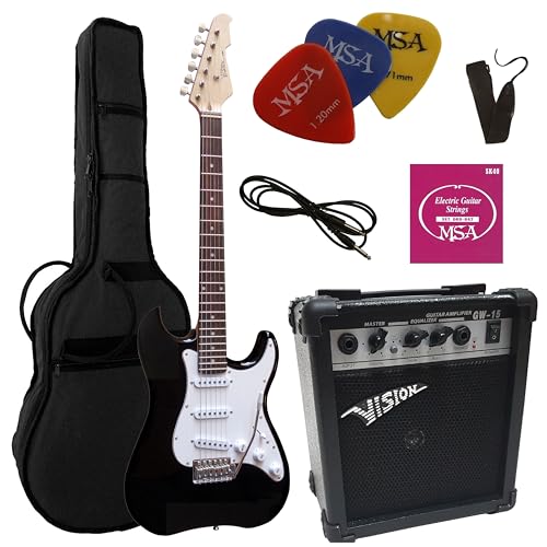 ELEKTROGITARRE SCHWARZ - E-GITARRE - IM SET MIT 20WATT VERSTÄRKER - TASCHE - BAND - SAITEN - 3xPIK ST5 BLACK