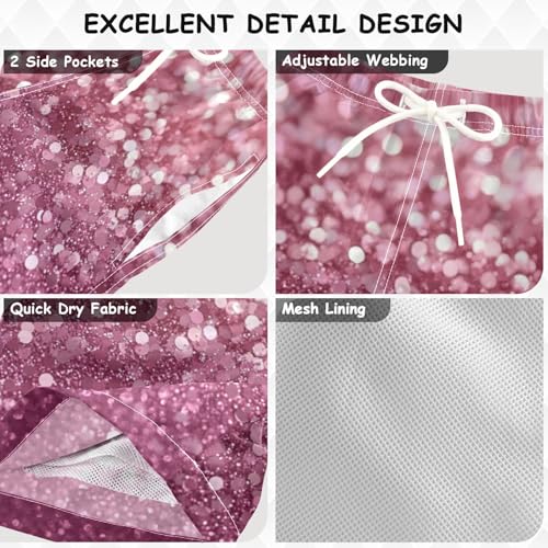Pigsaly Boys Swim Trunks Bright Rose Pink Dusty Pink Gradient Flashing Glitter Boys Board Shorts Swimsuit Swimwear 2T3