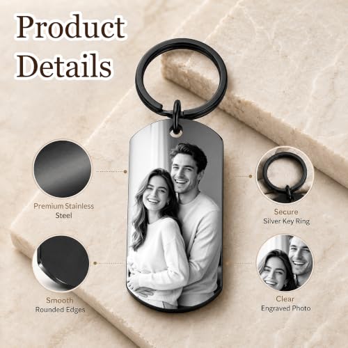 Custom Keychain with Picture - Personalized Photo Keychain with Text Double Sided Engraved for Boyfriend Men - Image 4