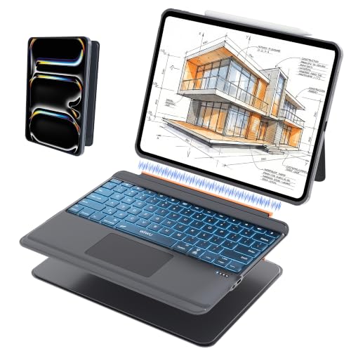 WIWU iPad Pro 13 inch Keyboard Case M4/M5 2024/2025 Magnetic Detachable 3 in 1 Bluetooth Case Keyboard Adjustable Stand 7 Colors Backlit Keys with Touchpad (GREY iPad Pro 13(M4/M5 2024/2025))