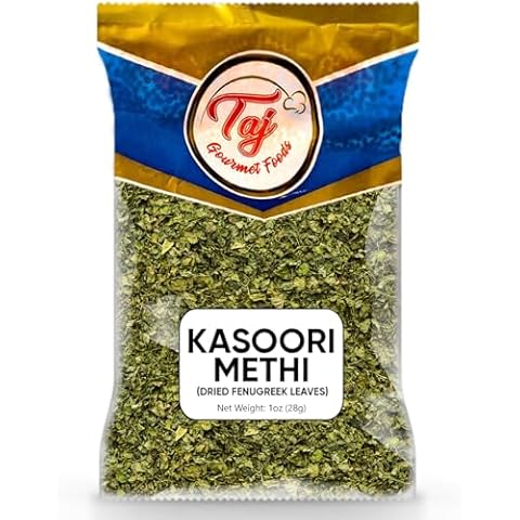 TAJ Kasoori Methi | 1oz (28g) | Dried Fenugreek Leaves | Indian Origin | GMO-Free All-Natural Cover