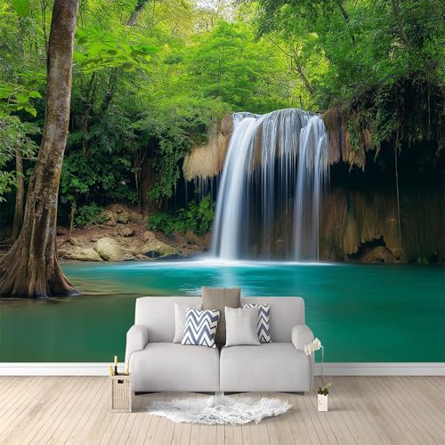 Papel de Pared Paisaje Río Plantas Papel pintado tejido no tejido Decoración Papel Tapiz Papel Pared 200 x 140 cm Decoración De Pared Sala Cuarto Oficina Salón Dormitorio Verde Azul