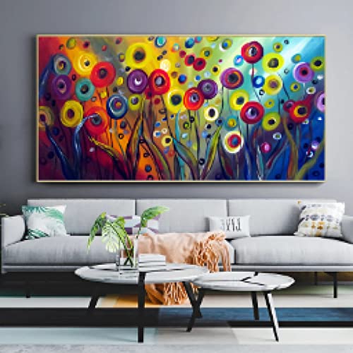 Cuadros de flores coloridos para salón arte abstracto moderno en lienzo grande de 80x160