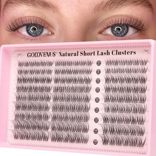 Image of Goddvenus Short Lash Clusters 8-14mm Natural Wispy Eyelash Clusters, C Curl Individual Lashes, Fluffy False Eyelashes for DIY Cluster Eyelash Extensions for Everyday Wear