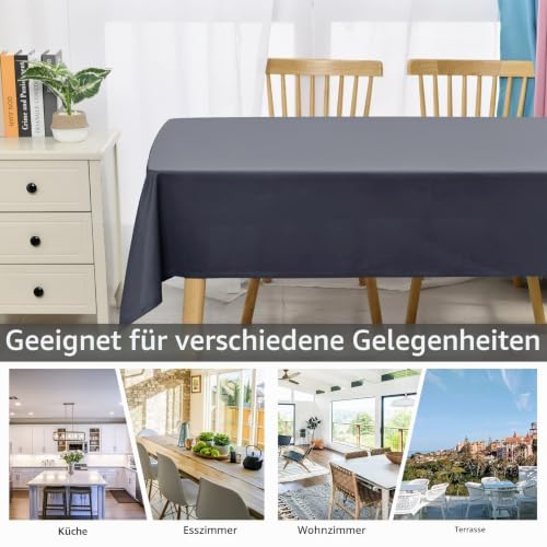 DWCN Grau Tischdecke 140x240cm Fleckschutz Abwaschbar Tischwäsche Küche – Ansicht 5