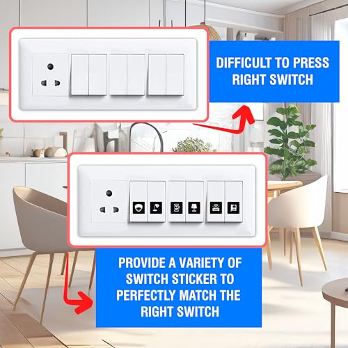 Image of Trueflair Stickers for Switch Board for Home Wall Switches, Contain All Common Switch Stickers (Black and White - 3)