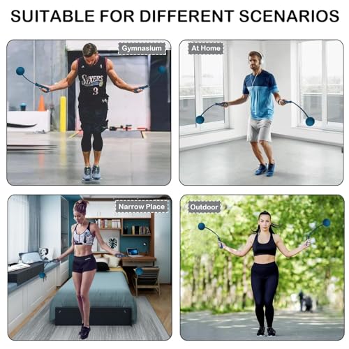 Image of Wireless Cordless Jump Rope for Men & Women - Adjustable Skipping Rope with Weighted Balls | No Tangle Indoor Workout for Cardio, Fat Burn, Weight Loss & Fitness Training (Blue)