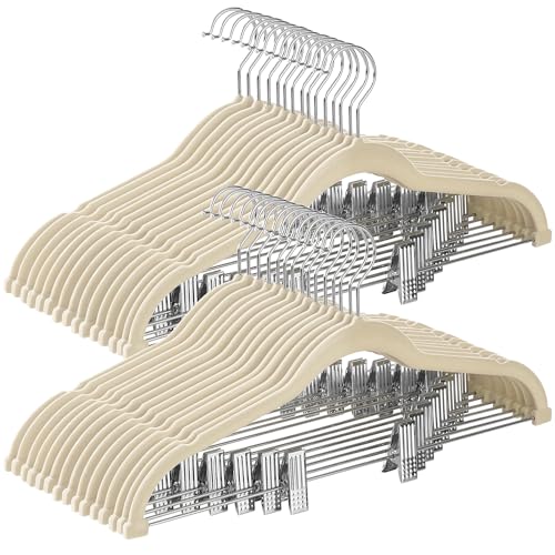 SONGMICS 20-pack Velvet Pants Hangers with Adjustable Clips