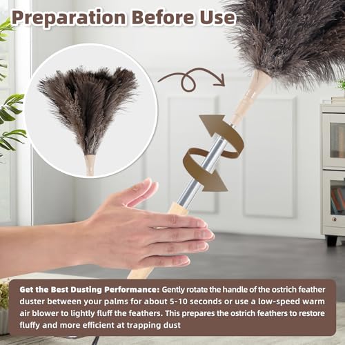 Image of Ostrich Feather Dusters for Cleaning Kit - Soft Feather Duster Extendable | Reusable Extendable to 49 inches for Cleaning Ceiling Fan, High Ceiling, Blinds & Retractable Small Duster for Keyboard, Car
