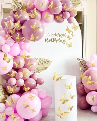 Image of 72Pcs 3D Butterfly Wall Decor, Gold Butterfly Fathers Day Decorations, 4 Styles 3 Sizes Removable Butterflies Room Decor Butterflies Wall Stickers for Birthday Party Tea Cake Flower Decorations