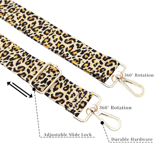 Image of 2Pcs Purse Straps,Replacement Crossbody Set with 1 Silk Scarf, Leopard Guitar Strap, Adjustable Canvas Handbag Strap for Girl Women Gift-Orange Leopard
