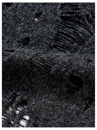 WDIRARA Men's Ripped Distressed Sweater Crewneck Long Sleeve Pullovers Oversized Hollow Out Knit Top Gothic Punk Rock Emo4