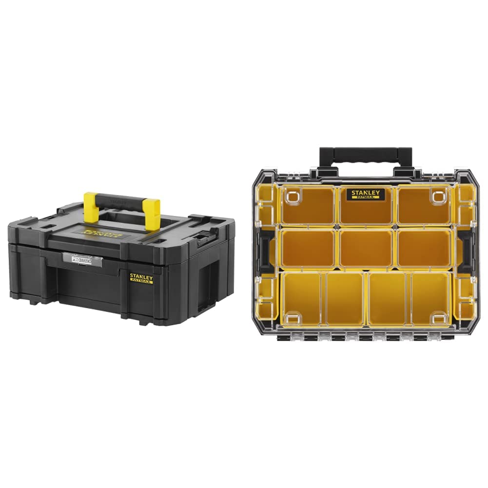 STANLEY FATMAX FMST1-71968 Cajonera Profunda Pro-Stack Color Negro & STANLEY FATMAX FMST82967-1 Organizador con tapa transparente gama PRO-STAK FatMax