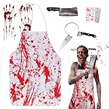 Disfraz de Carnicero de Halloween, Sangriento Carnicero Halloween Disfraces, Delantal Sangriento, Disfraz Carnicero Halloween, Disfraz Halloween Hombre con Delantal Sangriento para Fiesta Carnaval