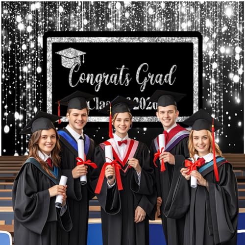 Fondo para graduación 2026 10x8ft negro y plata miniatura 5
