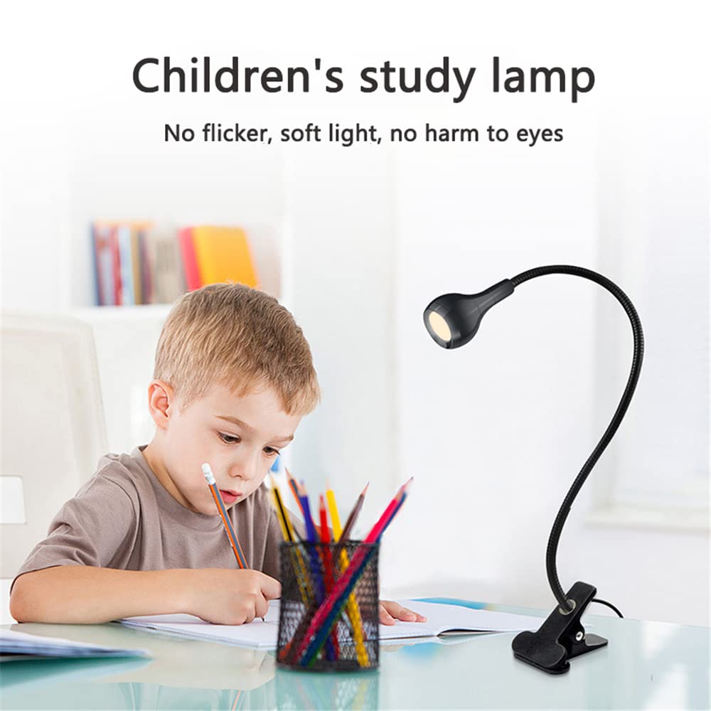 Luce a LED a clip, per la lettura degli occhi, luce da lettura con collo d'oca, luce flessibile a 360°, luce notturna a clip per scrivania, letto e computer, colore nero