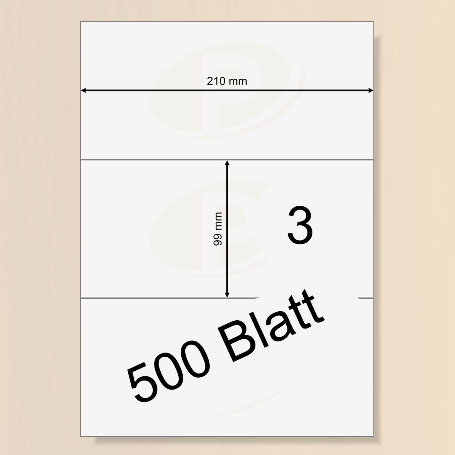 Printation Etiketten 210 x 99 mm weiß selbstklebend bedruckbar - 1500 Klebeetiketten/Labels auf 500 DIN A4 Bogen 3x1 210x99 BigPack - 3 Aufkleber zum bedrucken pro A4 Blatt - Universal-Aufkleber 4664