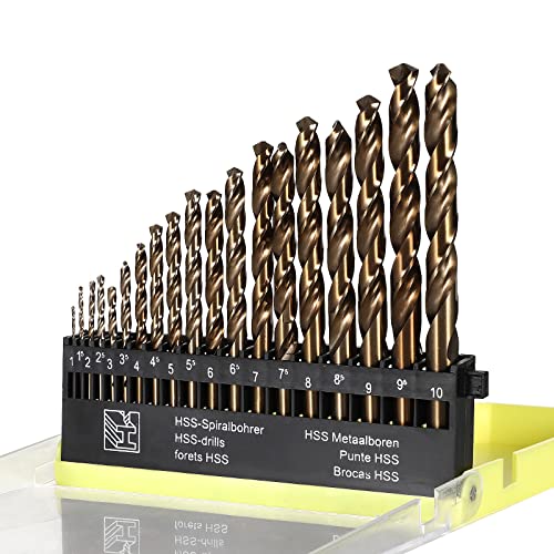 M35 5% Cobalt Metric Drill Bits Set (1mm-10mm/19pcs), Straight Shank Jobber Drill Bits, Metal HSS Twist Drill Bits for Stainless Steel Hard Metal and Cast Iron