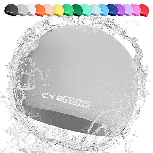 Cybgene Silicone Swim Cap, Unisex Swimming Cap For Women And Men, Bathing Cap Ideal For Short Medium Long Hair-American Silver #TOP10