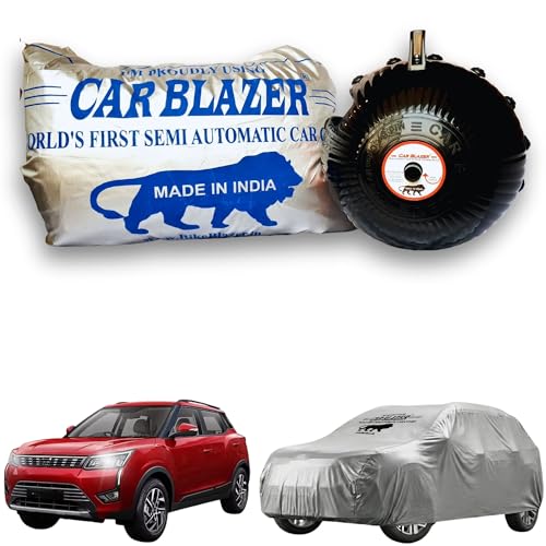 Image of CARBLAZER Portable & Semi-Automatic Full Body Car Covers: Heavy Duty Device| Anti-Theft| Dust & Scratch Proof | Water & Wind Resistant|Custom Fit| Dual-Side Cover, Compatible for Mahindra XUV300