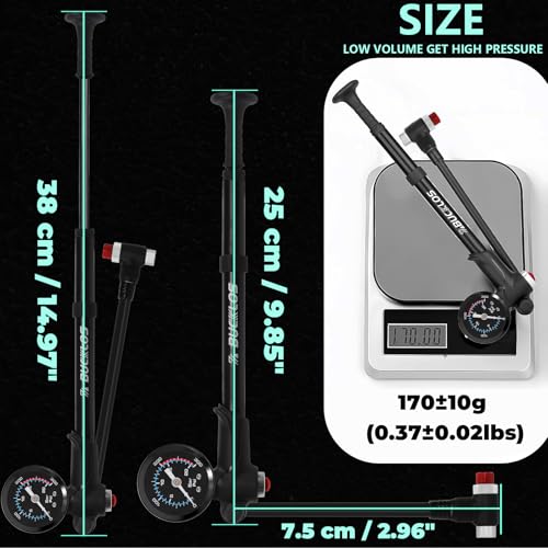 Image of BUCKLOS Bike Shock Pump High Pressure Suspension Fork Pumps Rear Shocks Bicycle Tire Pump 300 Psi Max for Mountain, Road Bikes and Motorcycle Air Front Fork with Gauge No-Loss Schrader Valve Bike Tool