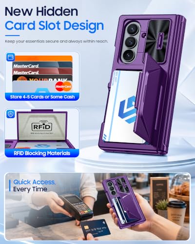 Image of for Samsung Galaxy Z Fold 8 Ultra Case Wallet & HD Screen Protector | Card Holder RFID Blocking, Slide Lens Cover, Hinge Protection, Shockproof Phone Cover for Z Fold 8 Ultra (Purple)