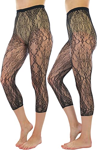 Image of ToBeInStyle Women's Single Floral Lace Fishnet Tights Footless & Stirrup Design