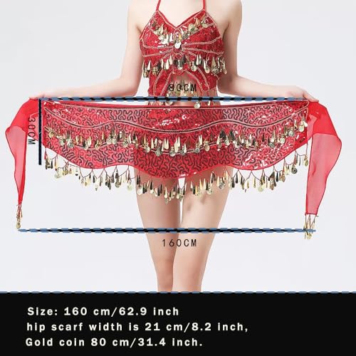 Chiffon Belly Dancing Belt Festival Wrap Hip Scarves Sequins Coins Dance Costumes2