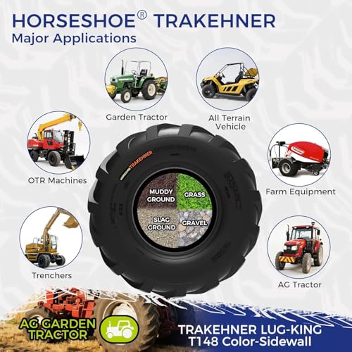 Image of HORSESHOE TRAKEHNER Super Lug-King 2 New Ditch Witch Trencher AG Farm Lawn Tractor Tires Color-Sidewall Heavy Duty (23x8.50-12 6Ply)