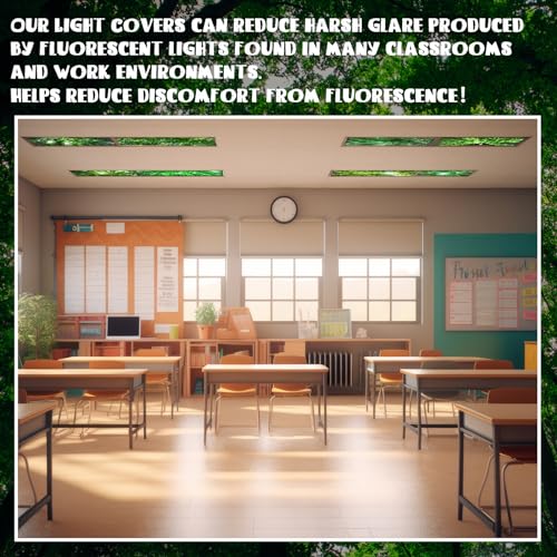 Image of Yahenda 8 Packs Magnetic Fluorescent Light Covers 4 x 2 Feet Ceiling Panel Light Shade Decorative Covering Filters for Classroom Office School Home Hospital Decor (Forest)