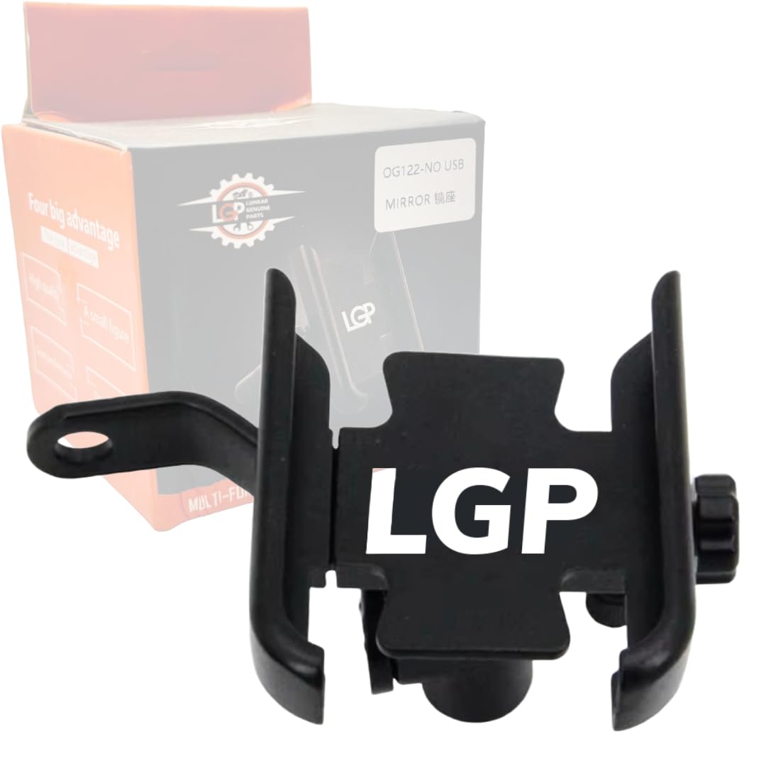 LGP LUNKAR GENUINE PARTS Metal CNC Motorcycle Mobile Phone Holder with Mirror Mount Stand 360 Degree Rotational for All Smartphones