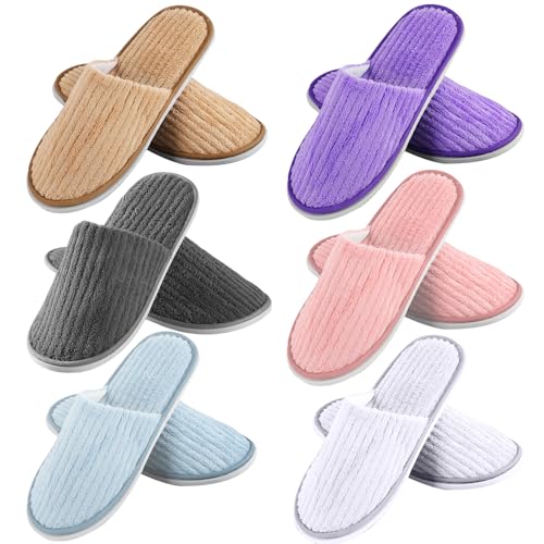 Nizirioo Lot de 6 paires de pantoufles d'hôtel : pantoufles en tissu éponge antidérapant en polaire corail Taille universelle 28,5 x 11 cm pour hôtel,...