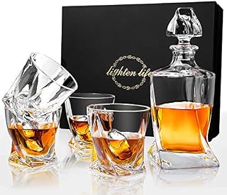 Lighten Life Whiskey Decanter Sets,Crystal Decanter Set with 4 Glass in Gift Box,No-Lead Whiskey Tumblers & Decanter,Premium Bourbon Decanter Set,Liquor Glass Decanter Set,Whiskey Carafe Set for Men