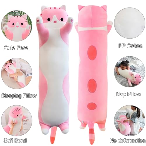 Image of Giant Cat Pillow Plush Cartoon Kitty Sleeping Hugging Pillow, Cuddly Soft Long Kitten Body Pillow Doll Cat Cushion Toy for Kids Girlfriend (Pink, 70cm /27.55inch)