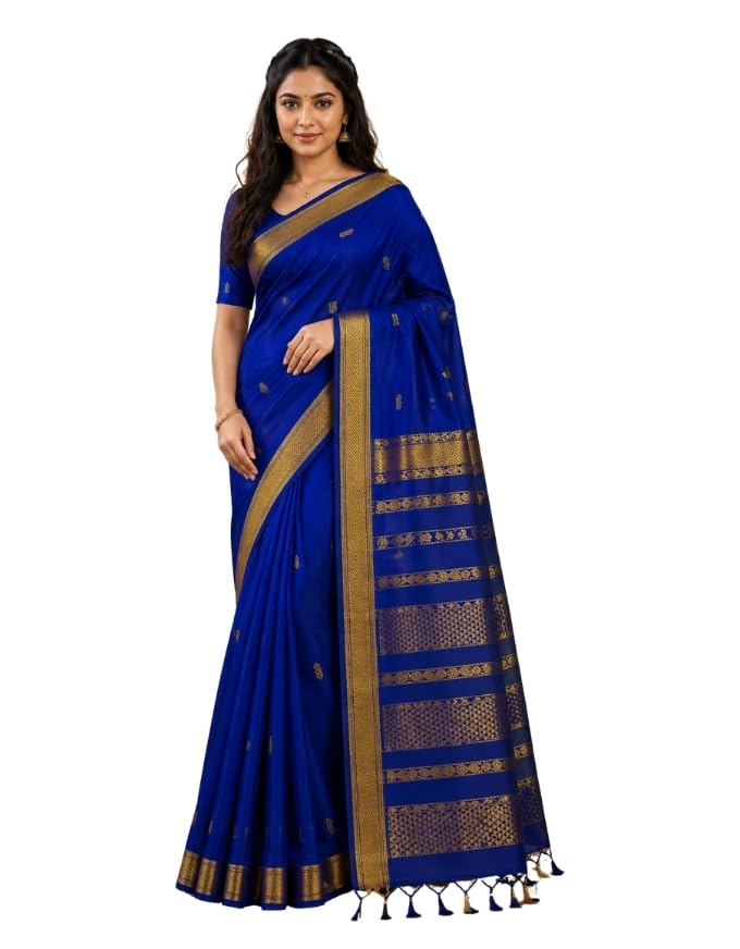 Image of Pure Kalyani Cotton Saree | Zari Border & Blouse Piece - Lata Gadwal Design | Traditional Saree