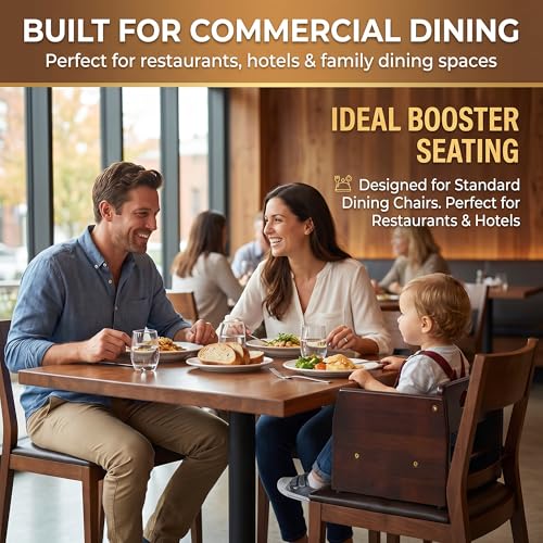 Image of Dark Brown Wooden Dining Seat Riser for Restaurant Chairs - Stackable Rubberwood Seat Platform with Chair Strap & Non-Slip Pads, Commercial Restaurant Seating Accessory