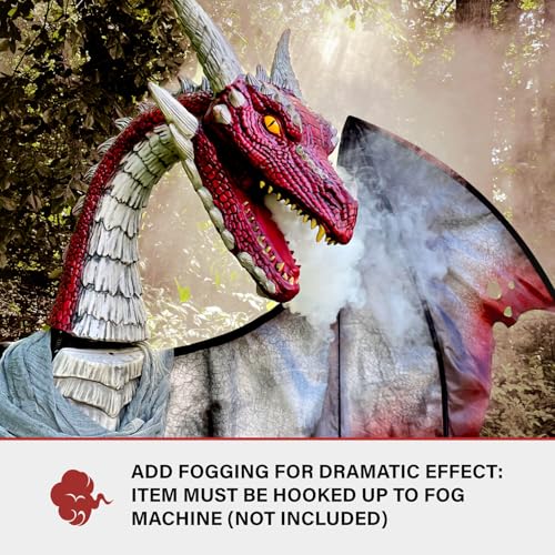 Haunted Hill Farm 6-Ft. Tall Brimstone Dragon, Motion-Activated Animatronic for Indoor or Covered Outdoor Creepy Halloween Decorations, Modern Plug-in Halloween Prop