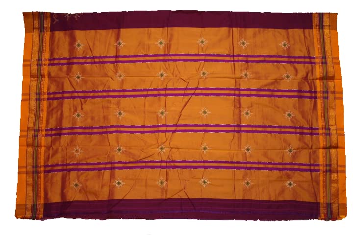 Image of Women Ilkal Cotton Blended Silk Kasuti Embroidery Saree with Traditional Stripe Pallu Unstitched Blouse Pattu