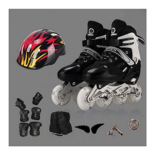 HaoLin Juego De Zapatos De Patinaje De Patines De Ruedas De Cuatro Ruedas Individuales con Flash Completo Ajustable para Niños,Black-S
