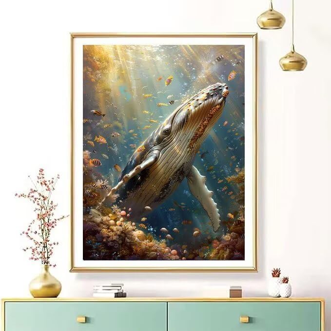 数字油絵キット 鯨 数字で塗り絵 花 完全手書き 絵画 Paint by Numbers DIY 塗り絵 大人用 初心者向け 子供の