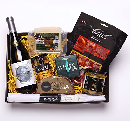 OLMEDA-ORIGENES-Olmeda-Premium-Gourmet-Geschenkkorb-fuer-Feinschmecker-Sortiment-an-Weinen-Wurstwaren-Tapas-Konserven-Snacks-und-Suessigkeiten-Spanische-Produkte
