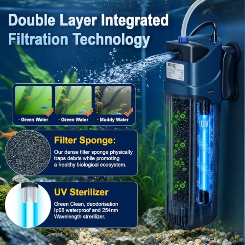 Image of coospider-repta 132GPH Fish Tank Filter Aquarium Green Clean Submersible Machine, U-V for Aquarium for 10-60 Gal Tank