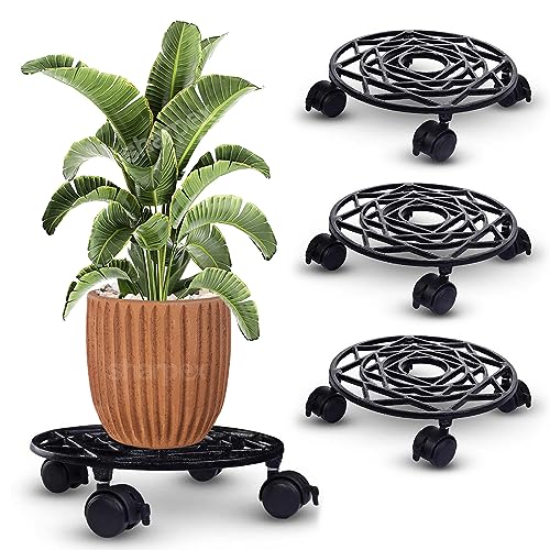 Sharpex Pack of 4 Metal Caddy Iron Dolly on Round Rack Rustproof Sturdy Potted Indoor Outdoor Plant Stand/Trolley With Locking Wheels for Balcony, Living Room, Home and Garden (Black) (B08BRY7BNM) Amazon Price History, Amazon Price Tracker