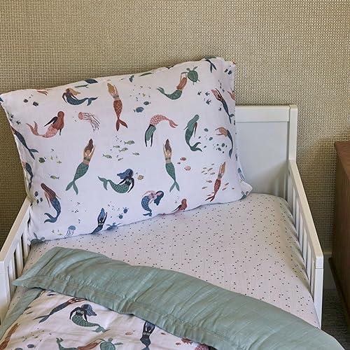 Image of Little Unicorn Standard Pillowcase 2 Pack | Super Soft & Breathable Muslin Fabric | Snug Envelope Closure | for Crib and Toddler Bed (Mermaid Party)