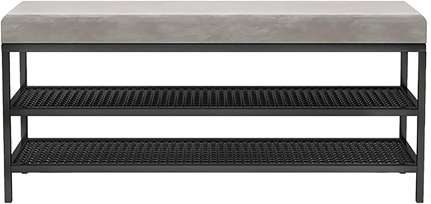 KLGFBDC Shoe Bench Storage with Padded Cushion Seat, 2-Tier Metal Frame Shoe Rack, Modern Entryway and Bedside Organizer, Stylish Home Décor