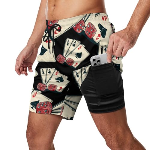 Lucky Gambling Casino Cards and Dice Mens Swim Trunks with Quick-Drying Lining Beach Shorts for Outdoor Sports2