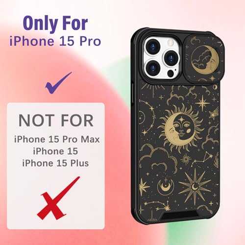 Image of Funermei for iPhone 15 Pro Case - Women Girls Cute Phone Cover Girly Pretty Aesthetic Sun Moon Stars Unique Design with Camera Cover Funda for Apple for iPhone 15 Pro